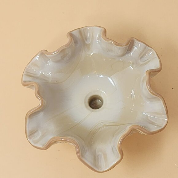 Vintage Ruffled Edge Ceramic Compote Dish Intricate Diamond PatternGlossy Finish - Picture 5 of 11